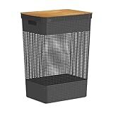 Cesto Organizador Grid Tampa De Bambu Preto 49 Litros 55 6X39x29cm Ou