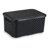 Cesto Organizador Rattan Médio C Tampa Nitron Cor Preto