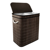 Cesto Roupa Suja Grande Duplo Retangular Bambu Com Tampa