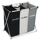 Cesto Roupa Suja Organizador 3 Compartimentos Separação Cor Cor Cinza escuro Liso
