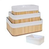 Cestos Organizadores De Bambu 3 Unidades Multiuso Com Forro Perfeito Para Banheiros Armários Lavanderias Bonito E Elegante Natural
