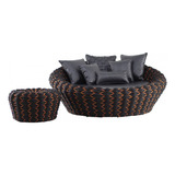 Chaise E Puff Munique Tricô Náutico Jardim Piscina Área