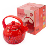 Chaleira A5 Vintage Esmaltada Indução Apito 2 2 Litros Retro Cor Vermelho