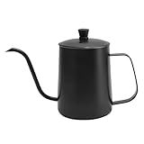 Chaleira De Pescoço De Ganso Derramada Sobre Café Bule De Chá De Aço Inoxidável Com Bico Longo E Estreito E Cabo De Madeira Chaleira De Gotejamento De Café Para Chá De Café 600 Ml Preto Com Tampa 