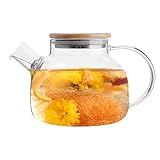 Chaleira De Vidro De 1000 Ml Chaleira De Borossilicato Transparente Com Tampa De Bambu Bule De Chá De Vidro Com Bico De Filtro Removível Bule De Chá Florescendo E Folhas Soltas Para Acampamento