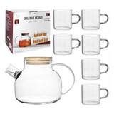Chaleira Vidro 6 Xicaras Coador Inox No Bico E Tampa Bambu