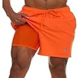 Champion Calção De Banho Masculino Com Forro De Compressão- Short Masculino 2 Em 1- Shorts De 17 Cm Com Costura Interna Para Natação- Laranja- M