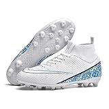 Changshen Chuteiras De Futebol Masculinas Chuteiras Profissionais Cano Alto Respirável Atlético Futebol Botas Para Homens FG AG HG Preto Branco Esportes Spikes Tênis Branco Azul 8 5