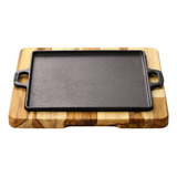 Chapa De Ferro Quadrada 24cm Com Suporte De Madeira Santana