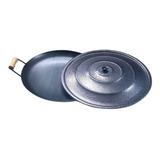 Chapa Disco De Aço Para Porções 50cm Tampa E Cabo De Madeira