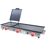 Chapa Lanche Bifeteira A Gás 90x30 Aço Inox Com Prensa Cefaz