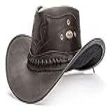 Chapéu Americano Country Em Couro Legitimo Cowboy Preto G