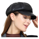 Chapéu Boina De Couro Feminino Modelo Quepe Estilo Vintage