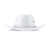 Chapéu Country Unissex Em Couro Legítimo Linha Barretos Kapell Branco M