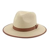 Chapéu De Palha Panamá Verão Feminino Masculino Aba Larga Praia Boné De Sol Proteção UV Chapéu Fedora De Cowboy Bege Tamanho Nica