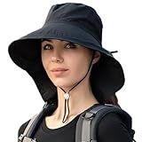 Chapéu De Sol Feminino Masculino Com Aba De Pescoço Chapéu De Aba Larga Rabo De Cavalo Dobrável Chapéu De Pesca De Verão Com Proteção UV Para Praia Caminhadas Jardinagem A Preto Tamanho Único