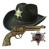 Chapéu De Xerife Estrela Revolver Cowboy Fantasia Adulto
