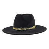 Chapéu Fedora Country Corrente Setas Douradas Aba Reta 7 5cm