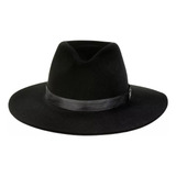 Chapéu Fedora Feltro Black Aba Reta Dura Grande 8cm
