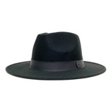 Chapéu Fedora Preto Aba Reta 7cm Faixa De Couro Preto