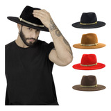 Chapéu Fedora Unissex Preto Aba 8 Corrente Dourada Metal