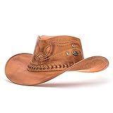 Chapéu Masculino Em Couro Legitimo Americano Cowboy G Whisky