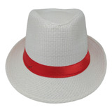 Chapéu Panamá Branco Com Fita Vermelha