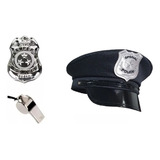 Chapéu Policial Distintivo Apito Fantasia Carnaval Cospl