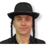 Chapéu Preto Judeu Fedora De Feltro Com Tranças