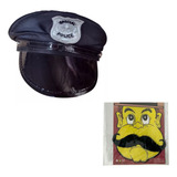 Chapéu Quepe Boina Com Bigode Policial Fantasia Carnaval