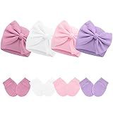 Chapéus Para Bebês De 0 A 6 Meses Chapéu Para Recém Nascido Gorro Para Recém Nascidos Luvas De Bebê Conjunto De Chapéu E Luvas De Algodão Pacote Com 4 Roxo Rosa Escuro Branco Rosa 3 6 Meses