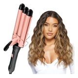 Chapinha Modelador Cabelo Cerâmica Tri onda Ondulador Bivolt Cor Rosa Voltagem Bivolt