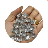 Chaton Engrampado Oval 10x14mm 500 Peças Acrílico E Metal Cor Prateado