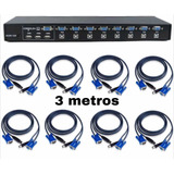 Chaveador Kvm Vga Usb 8 Portas 8 Cabos Kvm Com 3 Metros