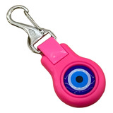 Chaveiro Olho Grego Emborrachado Rosa Com Mosquetão