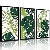 CHDITB Arte De Parede Emoldurada De Folhas De Palmeira Tropicais De Madeira Conjunto De 3 40 6 Cm X 81 3 Cm Arte Minimalista Monstera Verde Com Corte A Laser Planta Botânica Abstrata Natureza 