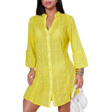 Chemise Camisa Bata Saida Praia Bordada Indiana Lease