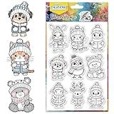 CHGCRAFT Carimbos Transparentes De Animais Roupas Quentes Selos De Silicone Transparentes Coelhos Gatos Selos Tema De Inverno Carimbos De Silicone Para Decoração De Cartões álbuns Decoração