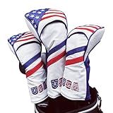 CHILXE Capa Para Taco De Golfe 3 Peças Vermelho Branco Azul Para Driver E Madeiras Capa Para Cabeça De Driver De Golfe De Couro Sintético E Capa Para Cabeça De Madeira De Fairway 2 Peças Capa Para C