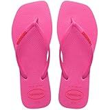 Chinelo Havaianas Slim Square Logo Pop Up Ponta Quadrada Feminina Rosa Flux BR Adulto Faixa Numérico M 35 36 