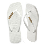 Chinelo Havaianas Slim Square Quadrada Logo Dourado Strass