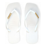 Chinelo Havaianas Square quadrada Logo Dourado Com Strass