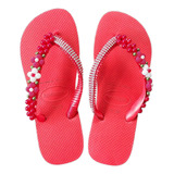 Chinelo Havaianas Top Vermelha Decorada Com Perolas E Strass