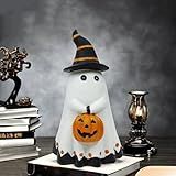 Chlobin Estátua De Fantasma De Halloween Com Chapéu De Bruxa E Abóbora Estatueta De Fantasma De Resina Com Abóbora Decorações Internas Assustadoras Para Casa Mesa Cornija E Prateleira 20 Cm