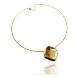 Chocker Rígido Com Quadrado banhada A Ouro Amarelo