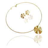 Chocker Rigido Pingente Plissado banhada A Ouro Amarelo