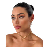 Choker Aro Rígida Em V Banhada Ouro 18k Brinde