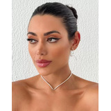 Choker Aro Rígida Em V Banhada Ouro 18k Brinde