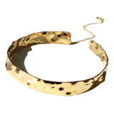 Choker Aro Rígida Larga Martelada Banh Ouro Brinde