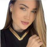 Choker Rígida Fios Em V Banhado Ouro Prata Brinde